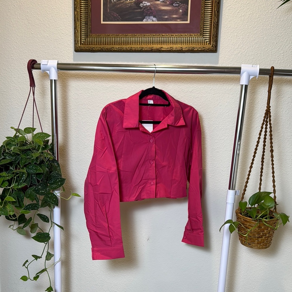 Pink Cropped Button-Up Shirt